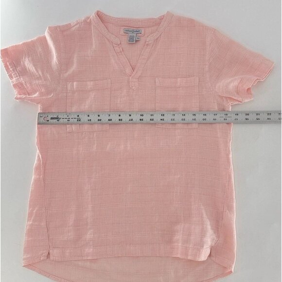 Carbon 2 Cobalt Baby Pink Linen Cotton Blend Blouse Size XS Coastal Preppy Boho - Picture 8 of 8